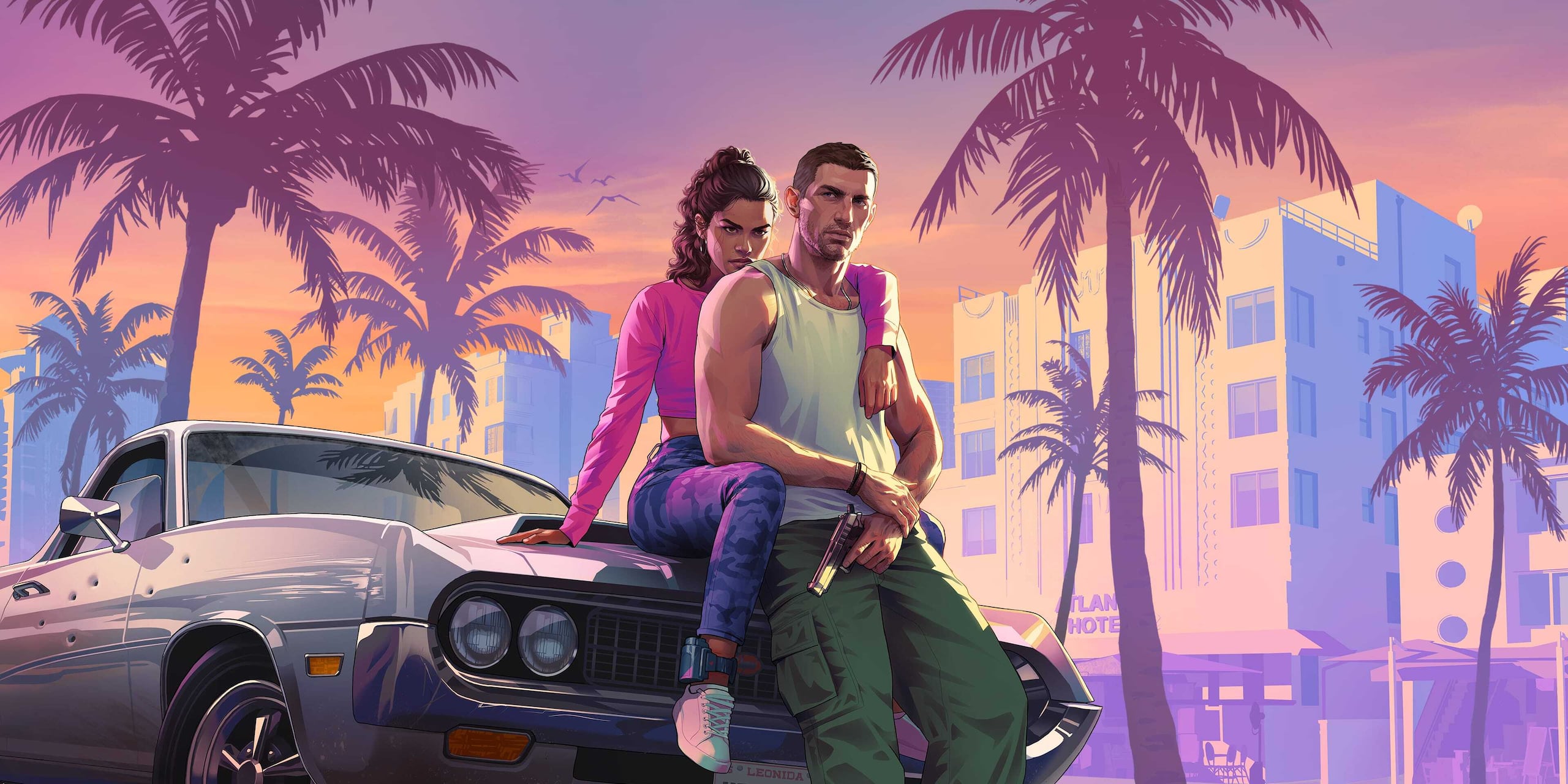 GTA 6 — Vice City sahilinde gün batımı, resmî tanıtım görseli